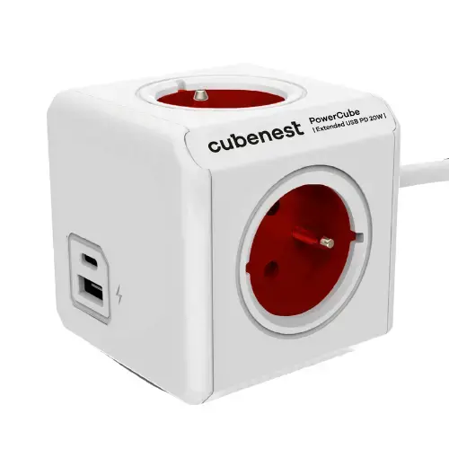 Cubenest PowerCube Extended USB A+C PD 20 W 1,5 m červená